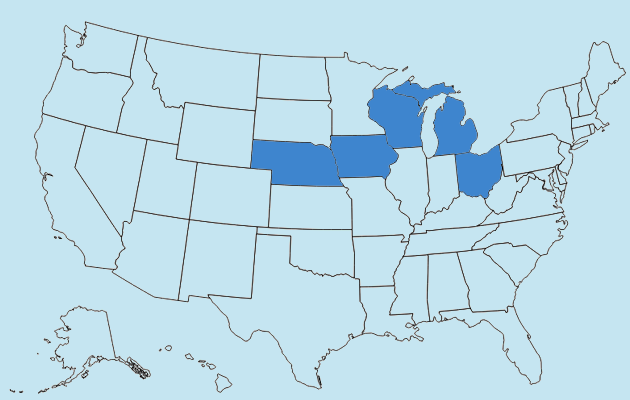 Map showing districts in the midwest where we're active